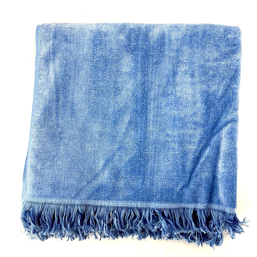 NEW Vintage Sears Drylon Blue Fringe Bath Towel MCM USA 47"x24" Mod NOS